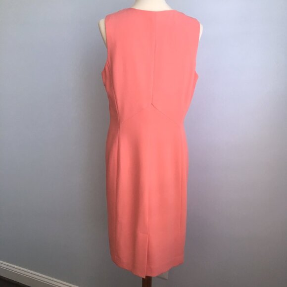 Sharagano Noir Peach Salmon Crochet Lace Collar Sheath Crepe Suit Dress 12 - Picture 2 of 10